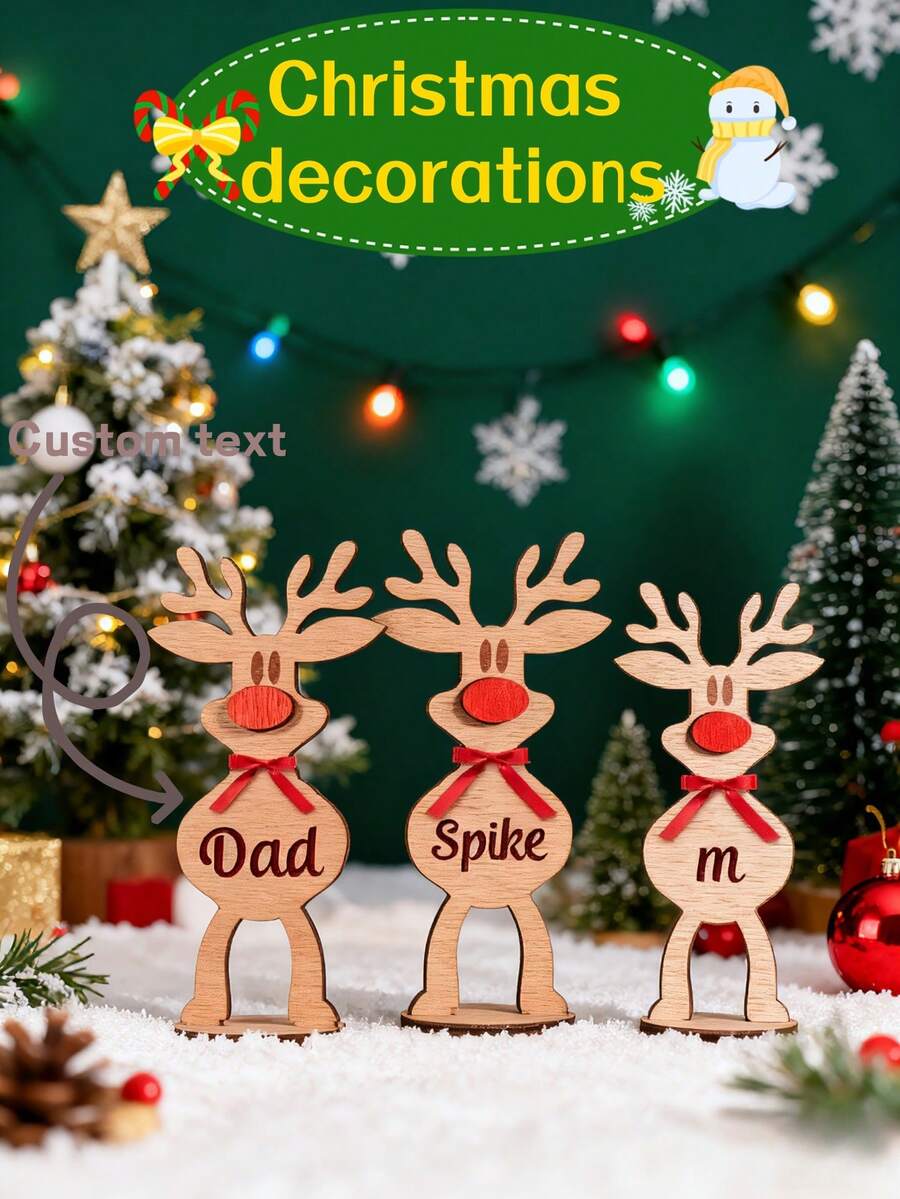 1/3/5 Pieza/Set, Adornos personalizados de renos, personalización grabada con láser, adecuado para adornos personalizados de miembros de la familia, parejas, decoraciones de dormitorio, decoración interior, mejores amigos, decoraciones de dormitorio escolar, regalos de Navidad para compañeros de clase y maestros