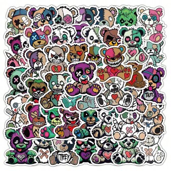 怪兽熊涂鸦贴纸 - 色彩鲜艳的卡通贴纸，适用于笔记本、相册、行李箱、水瓶、滑板、头盔等 - 乙烯基材质，可重复使用，多种颜色和图案，可爱贴纸