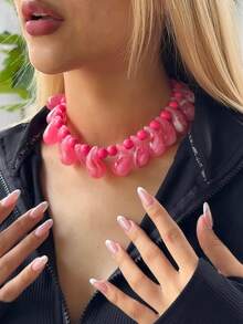 1pc Large Water Drop Bead Necklace, Bohemian Vintage Geometric Design, Handmade Textured Big Bead Necklace For Women, Versatile Accessory Suitable For Beach, Travel, Festivals