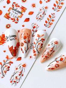 8 Peças de Adesivos de Arte de Unhas com Folhas de Bordo de Outono em Estilo Cartoon - Elementos Decorativos de Outono como Folhas de Bordo Vermelhas, Abóboras, Folhas, Borboletas, Renas, Cogumelos, Abelhas, Mel, Flores de Hibisco, etc., Adequado para Uso Diário, Casamento e Feriados de Mulheres, Adesivos de Arte de Unhas Descartáveis e Autoadesivos, Estilo Fofo e de Luxo Leve, Fácil de Colar na Decoração de Unhas