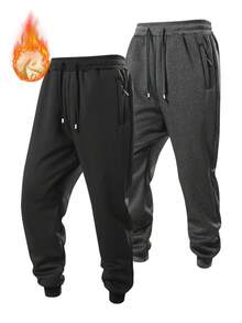 1pc Men's Winter Thermal Lined Sweatpants, New Loose Fit Drawstring Waist Casual Pants - Black - View 7