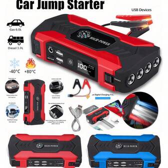 Avviatore portatile e compatto per auto con luce LED - Booster batteria auto, ricarica rapida, avviamento di emergenza, compatibile con più dispositivi per auto, moto, camion, SUV, compagno essenziale per uso all'aperto