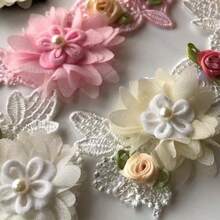 Pearl Flower Lace Trim Ribbon, (2.5 Inches Wide) Beige, White And Pink Floral Embroidery Applique Patches For Sewing Crafts And Fabric Decoration Wedding Bridal Dress Party Dress DIY Costume Curtain Coat And Hat Accessories