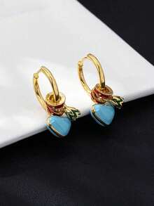 1 par de pendientes de aro de aleación de cobre con esmalte colorido en forma de trébol y geométrica, de moda y versátiles, pendientes de mujer para el Día de la Madre y regalo de Navidad, a - Corazón rosa claro - Ver 22