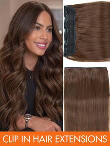 1pc 5-Clip Real Human Hair Extensions, Long Straight Hair, Women's Wide Hair Piece, 3/4 Full Head Clip-In Straight Hair, Thick Hair Clips, Standard Hair Piece, Soft Double-Layer Straight Hair, Real Human Hair, Adds Hair Length - Multicolor - View 31