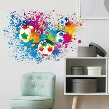 Cartoon Colorful Paint Splash Football Self-Adhesive Wall Sticker, Nursery Room Background Wall Decor Sticker, Baby Room Door Colorful Paint Collision Sticker - Multicolor - View 1