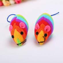 ¡2 ratas de felpa multicolor! Tamaño 7.5*4 cm - Juguetes para gatos vibrantes y suaves! - de colores del arco iris - Ver 1