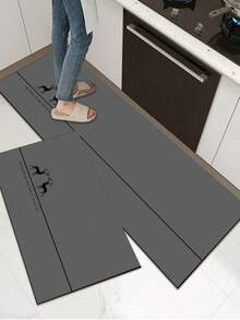 1pc Soft Rubber Kitchen Mat, 3.5mm Thick Kitchen Rug, Stylish Minimalist Gray Deer Pattern, Absorbent Kitchen Floor Mat, Can Be Trimmed To Fit, Surface Fabric, Middle Foam Layer, Bottom Rubber Layer, Suitable For Kitchen Rugs, Home Decor, Bathroom Mats, Entryway, Laundry Room, Hallway Carpets, Living Room