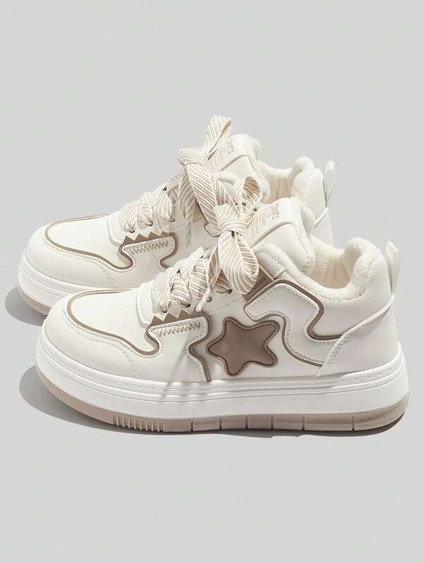 BEIER زوج من الأحذية الكاجوال المزينة بالنجوم، بطانة دافئة للاستخدام في الخارج في فصل الشتاء، وسادة سميكة