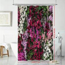 Water-Resistant Floral Shower Curtain, All-Season Knit Weave Polyester Bathroom Decor With Plant Theme, Digital Print Flower Garden Design, Machine Washable With Hooks Included Christmas Decor