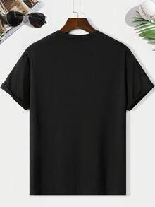 Summer Men'S Top, Patterned Short Sleeve T-Shirt Men'S, T-Shirt Men'S, Short Sleeve T-Shirt Men'S, Short Sleeve Men'S T-Shirt Short Sleeve, Round Neck Design, 100% Cotton Material, Soft Smooth T-Shirt, Men'S T-Shirt Short Sleeve Graphic Printing - 黑色 - 查看 2