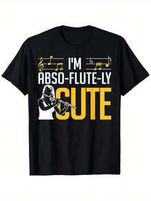 Men'S Funny Music Lover T-Shirt - "I'm ABSOLUTELY FLUTE-LY CUTE" Graphic Tee With Flute Player Design - Heavyweight 180gsm Shirt For Musicians, Band Members, Flute Players - Sizes S-XXXL - Perfect Gift For Classical Music & Flute Enthusiasts - Casual Concert & Practice Outfit, Music T Shirts, Summer Clothing, Playful Design, Comfortable Fit, Breathable Fabric, Band Merchandise, Round Neck Tee, Durable Material, Short Sleeve Top, Band Members Apparel - 黑色 - 查看 1