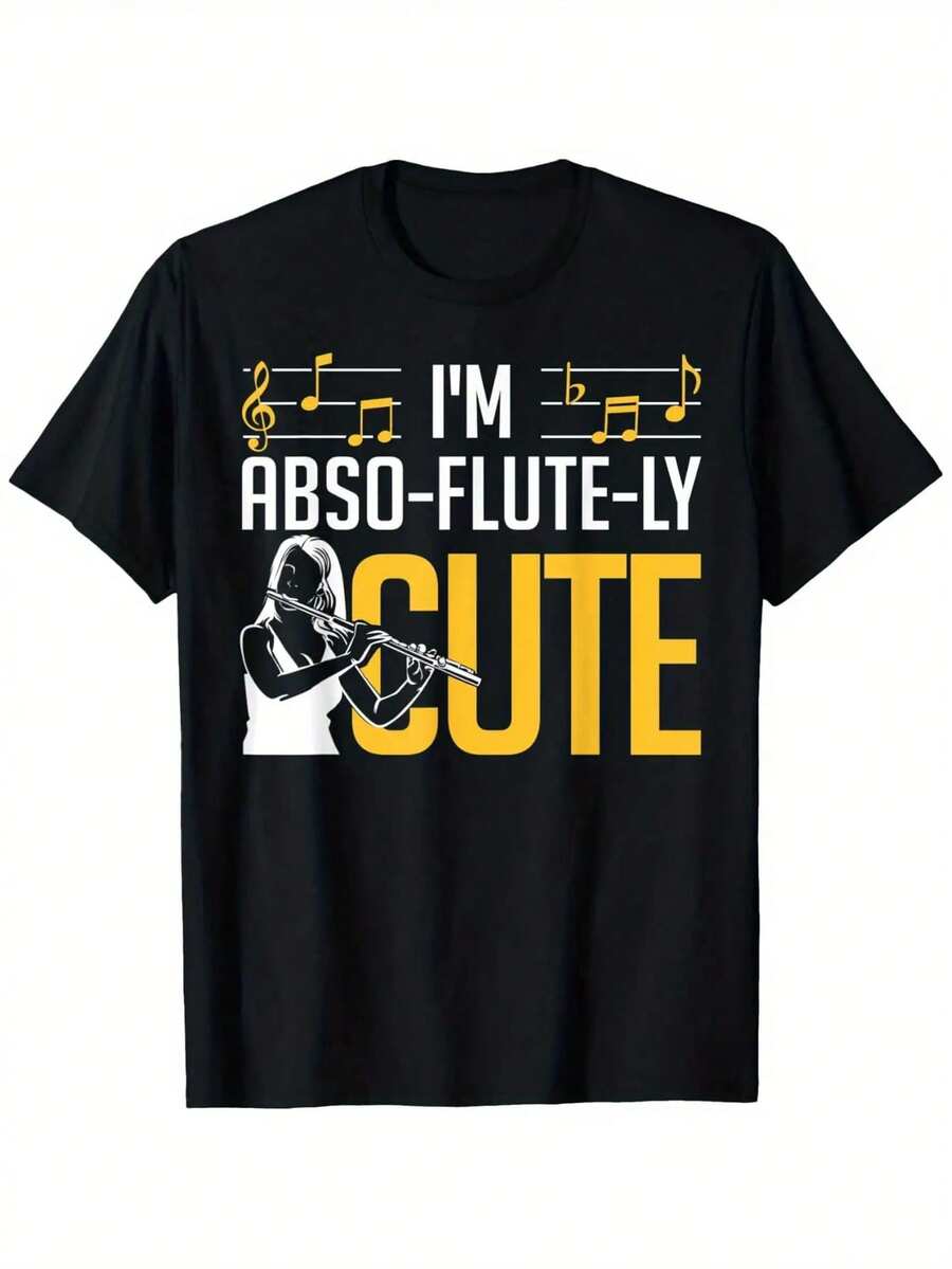 Men'S Funny Music Lover T-Shirt - "I'm ABSOLUTELY FLUTE-LY CUTE" Graphic Tee With Flute Player Design - Heavyweight 180gsm Shirt For Musicians, Band Members, Flute Players - Sizes S-XXXL - Perfect Gift For Classical Music & Flute Enthusiasts - Casual Concert & Practice Outfit, Music T Shirts, Summer Clothing, Playful Design, Comfortable Fit, Breathable Fabric, Band Merchandise, Round Neck Tee, Durable Material, Short Sleeve Top, Band Members Apparel - 黑色 - 查看 1