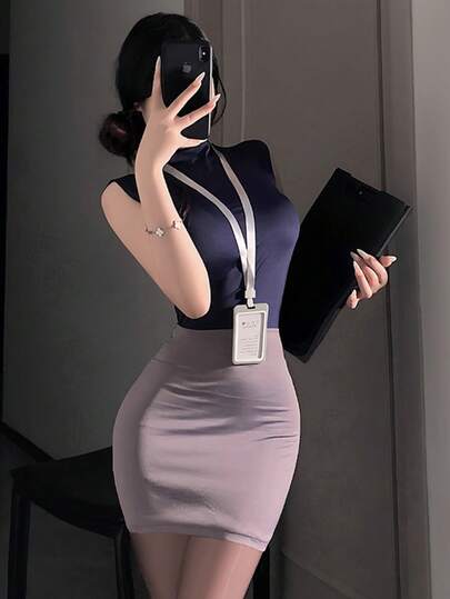 OL風セクシーオフィスコスチューム｜タイトスカート×ノースリーブトップス・ごっこ遊び制服風ランジェリー  プレーン