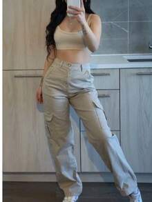 Pantalón cargo overzise para dama - Beis - Ver 2