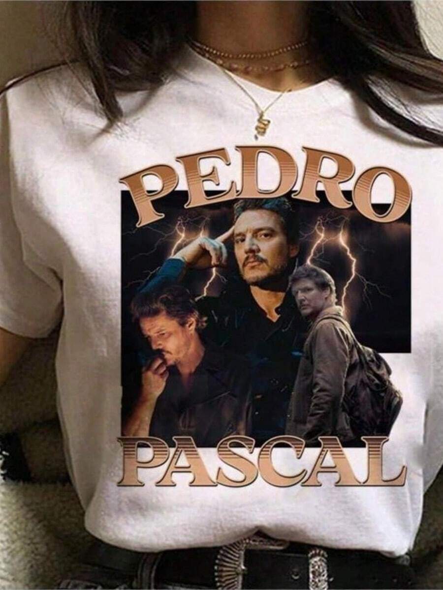 Anime Pedro Pascal Graphic Print T Shirt Fashion Streetwear Casual Crew Neck Short Sleeve Plus Size T Shirt Men - trắng - Xem 1