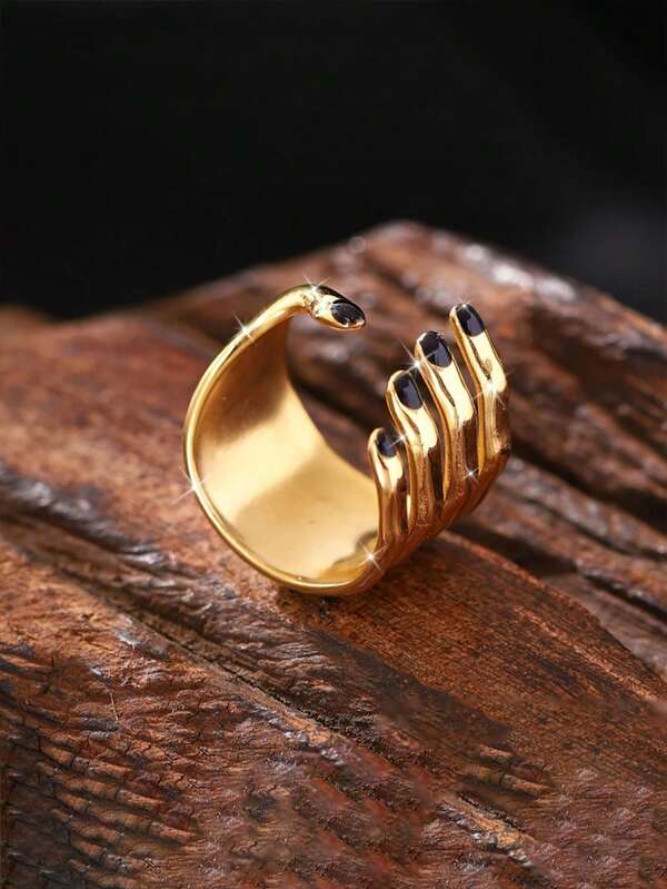 1 pezzo Anello di moda esagerato con design a linee, anello gioiello elegante e minimalista in zirconia cubica per donna, anello bicolore incastonato di stile per donna