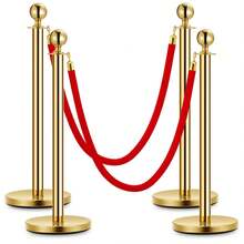 Techigher Velvet Ropes And Stanchion Post, Stanchions Posts With Velvet Rope, Stainless Steel Crowd Control Barriers Set For Crowd Control Barriers, Safety, And Protection - 4 Posts - View 1