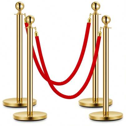 Techigher Velvet Ropes And Stanchion Post, Stanchions Posts With Velvet Rope, Stainless Steel Crowd Control Barriers Set For Crowd Control Barriers, Safety, And Protection