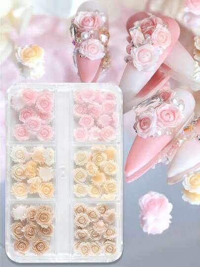 5D Flower Bud Nails Maillard Color Brown Rose Nail Charms Nail Parts Y2K Romantic Gentle Simple Style Nail Supplies Accessories For DIY Women's Nail Salon Design Decoration