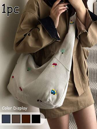 프레피 스타일 여성용 코듀로이 슬링 백 - 코듀로이 지퍼 클로저 패션 숄더 백, 캐주얼 스포츠 만두 크로스바디, 새로운 가을 겨울 학생 코듀로이 백, 겨드랑이 백, 토트 백, 통근 자오쯔 백 캐주얼 조커 크로스바디 백, 가벼운 무게, 지퍼 클로저, 폴리에스터 안감, 엣지 페인트 디테일