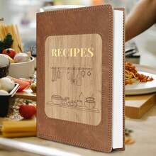 150 Page Recipe Book With Waterproof Wood & Brown PU Cover - Metal Corner Protection For Durability | Aesthetic Blank Cookbook Journal To Organize Recipes | Rustic Cooking Gift For Chefs,School Supplies,Back To School