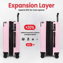 NEW YORK XPRESS Suitcase 20"/24"/28",Expandable Hardside W/Double Spinner Wheels&TSA Lock,Carry On Luggage Travel Suitcase,Student Suitcase For Back-To-School Season - 粉色 - 查看 6