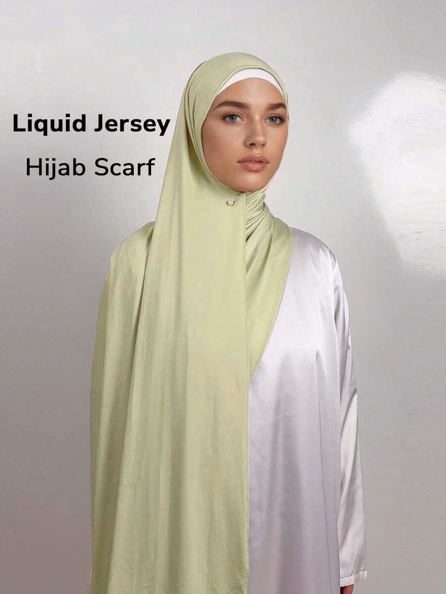 1件装高级液态针织头巾，高品质奢华女士穆斯林围巾披肩，长款弹力头巾，适合日常生活、外出和聚会。