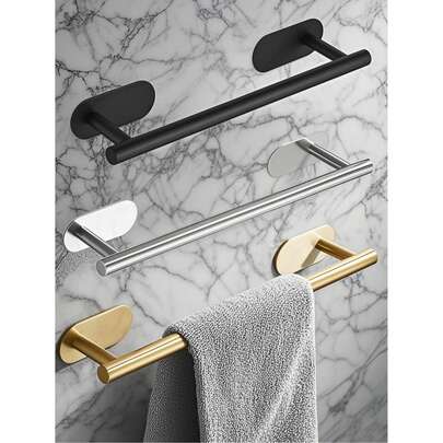 1pc Bathroom Towel Bar, No Drilling Towel Rack, Wall Mounted Bathroom Hanger, Cloth Rack