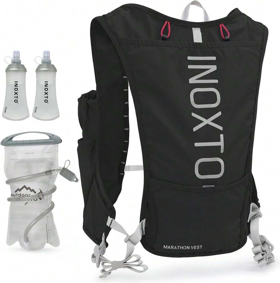 Mochila con Chaleco de hidratación para Correr, Paquete Aislado Ligero con Bolsa de Agua de 1.5 L para Senderismo, Senderismo, Correr, Ciclismo, Carreras, maratón para Mujeres, Hombres y niños - negro rojo - Ver 1