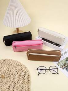 1 Solid Color Zipper Pencil Case, Pencil Case, Study Supplies, School Subjects, Luggage, Suitable For Schools And Offices, Student Stationery, Back To School Supplies, Women's Makeup Bag, Beauty Bag, Stationery Classification Storage Bag, School Supplies (White, Black, Pink, Brown)
