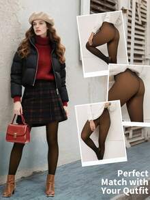 1双220克保暖内衬紧身裤，单缝结构，加厚半透明设计，保暖透气，适合冬季运动、瑜伽、户外活动、旅行，6种颜色和6个尺码可选，舒适保暖。 - 銅色 - 查看 2