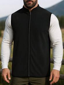 男士无袖抓绒背心，立领拉链外套，适合旅行、居家、露营、健身、徒步、骑行、跑步、叠穿、日常通勤、冬季穿着