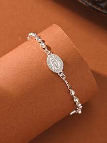 1 pieza Pulsera religiosa de la Virgen María con cuentas hechas a mano con láser y pulsera de la Virgen María con cuentas lisas, adecuada para regalar a amigos y usar a diario o en ocasiones, para mujeres