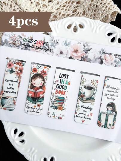 5pcs Magnetic Reading Bookmarks Book Decoration Cards Reading Annotation Cards
