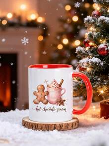 1pc Reindeer & Secret Santa 11oz Ceramic Mug - Double-Sided Design, Christmas Mug For Coffee, Tea, Hot Chocolate, Festive Gingerbread, Candy Cane & Snowflake Pattern,Reusable, Perfect Christmas Gift For Everyone, Winter Coffee Cups,Suitable For Hot Or Cold Drinks,Valentines Day Gifts,Friends Anniversary Festival,Party,Wedding