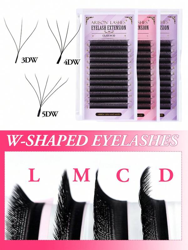 أرسون W-3D/4D/5D 12 صف C/D تجعيد مزيج 8-13 مم شكل W الرموش الصناعية لعيد الميلاد الرموش الأوتوماتيكية مظهر طبيعي رموش فردية مسبقة التجميع