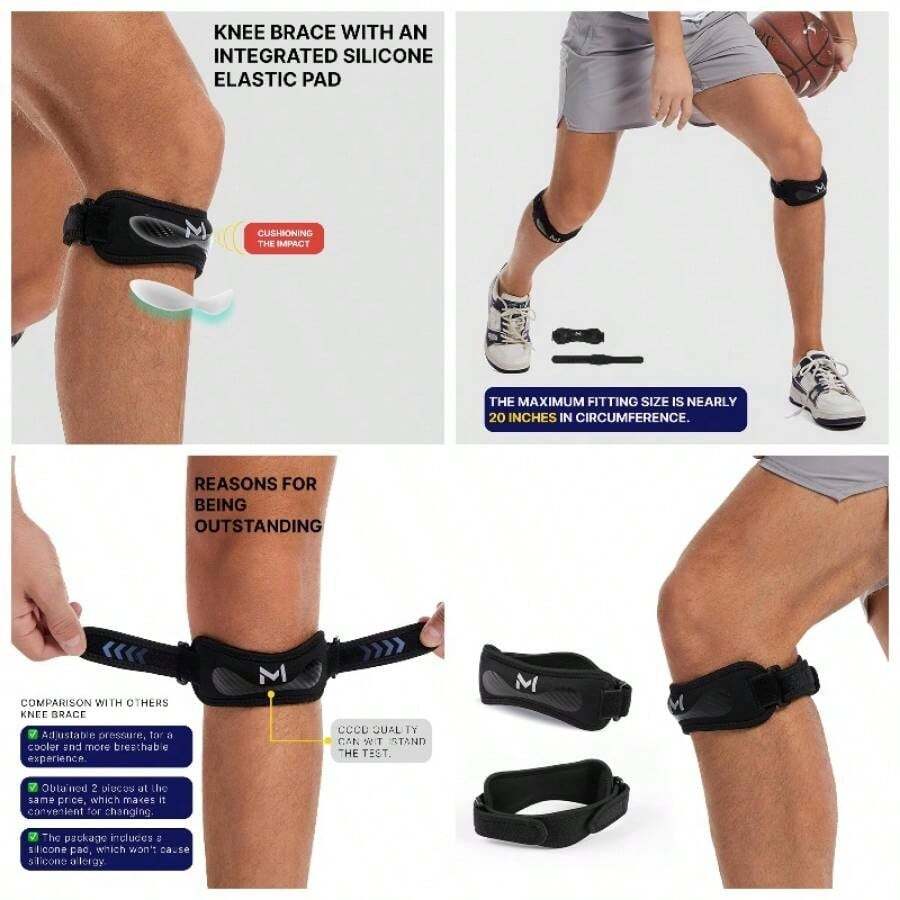 - Correa para rtula 2 unidades - Rodillera para hombres y mujeres, ligera, transpirable, soporte para correr, senderismo, tenis, gimnasio, tendn rotuliano y alivio de banda IT, estabilizador - inicial - Ver 1