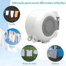 Tendedero Retrctil de Pared 13 Metros - Soporte 15kg, Plegable Portatil para Ropa para Balcn/Hotel/Patio/Interiores, Incluye Kit Instalacin Ganchos para Ropa Ajustables - Gris y blanco - Ver 5