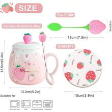 - Taza de caf de cermica de color rosa, taza de caf kawaii, taza de t de la maana, leche y fruta con tapa encantadora, cuchara de acero inoxidable, novedad creativa, cumpleaos, Navidad - B - Ver 6