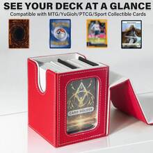 Magnetic Card Deck Box For TCG Storage, Holds 100 Double-Sleeved Cards - Red & White - View 10