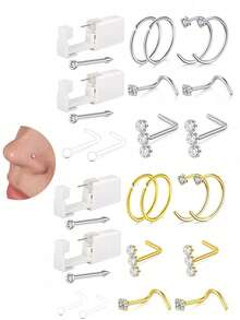 AVYRING 1/3/6Pcs Nose Piercing Gun Disposable Sterile Piercing Unit For Self Nose Piercing Bulit-In CZ Stainless Steel Nose Stud - Multicolor - View 8