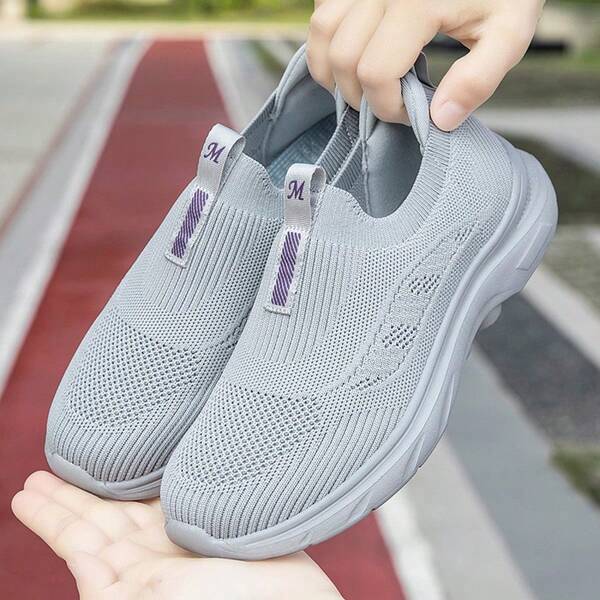 Comfortable Elderly Women's Shoes, Lightweight Casual Non-Slip Soft Bottom Athletic Shoes For Middle-Aged And Elderly, Solid Color Sports Fabric Mesh Patchwork Athletic Walking Shoes, Suitable For Outdoor Spring And Autumn