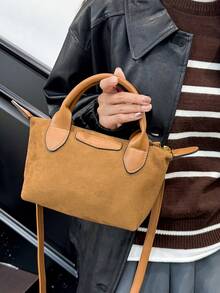 1 pezzo Borsa a spalla da donna di design di nicchia, versatile, nuova per il 2025, di grande capacità, colore unito, minimalista, stile retrò, borsa di lusso di alta gamma a forma di raviolo, borsa a tracolla in camoscio adatta per uscite, shopping, visite turistiche, lavoro, appuntamenti