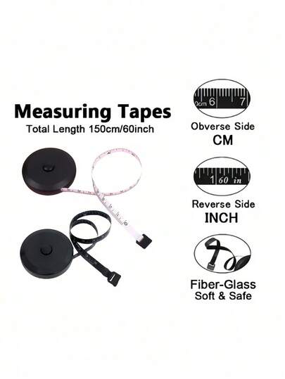 2pcs Retractable Body Measuring Tape 60 Inch (150 Cm) - Inch/Cm Dual Scale, Lock Pin And Button Retract, Round Design, For Waist, Bust, Hip Measurement, Body Measurement Tool, Ergonomic Design, Durable Tape