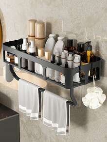 1 raft de baie montat pe perete, un raft de depozitare suspendat din plastic, potrivit pentru accesorii de baie, articole de toaletă și suporturi pentru periuțe de dinți, ușor de instalat fără găurire, ideal pentru utilizare în case și băi de hotel.
