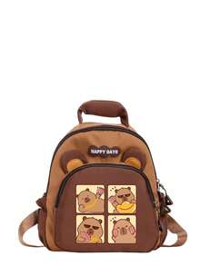 1 New Nylon Backpack, Cute Capybara Pattern Design, Can Be Carried On One Shoulder, Multiple Pockets With Zipper Closure, Fashionable Cartoon Style, Suitable For Daily School And Outdoor Travel - A - View 17