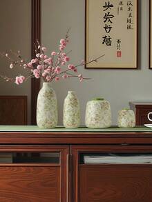 1 Peça Vaso de Cerâmica de Porcelana Verde, Azul e Branco com Design Estilo Chinês, Adequado para Segurar Arranjos de Água e Flores Frescas; Vaso Multifuncional para Exibições Decorativas.