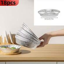 18 Stück hitzebeständiges Backzubehör-Set: Backtöpfe, Aluminium-Backbleche, spezielle runde Aluförmchen für Heißluftfritteuse & Ofen, Haushalts- und gewerbliche Grillund Backformen aus Aluminium, spezielle Backform für Tortenböden, dickeres Material, Ofenzubehör, runde Backbleche, Backzubehör, hochwertige Folie, stabile Struktur, Aluminiumfolienbehälter, Profi-Koch, gewerbliche Küche - Silber - Übersicht 15