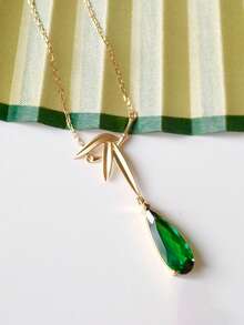 1 peça S925 Prata Esterlina Versátil Moderno Folha de Bambu Gota D'água Pedra Verde Pingente Colar, Vintage Elegante para Mulheres, Adequado para Uso Diário, Feriados, Festas, Joias Presente